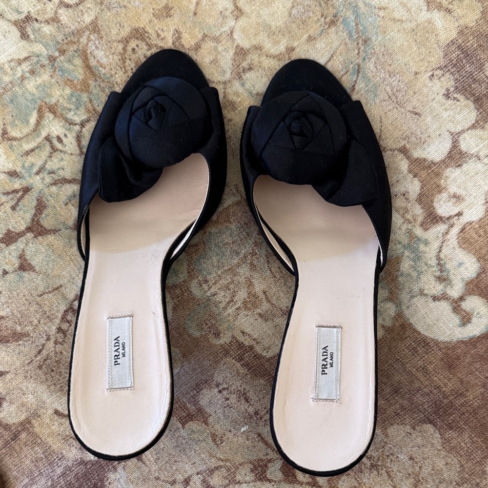 Prada Women's Black Floral Mules